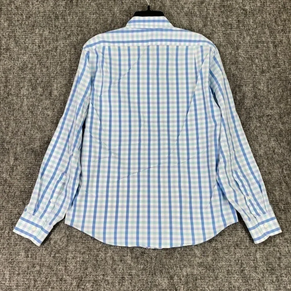 J Crew Slim Fit Office Shirt Mens L Blue Gingham Plaid Button Up Preppy Classic